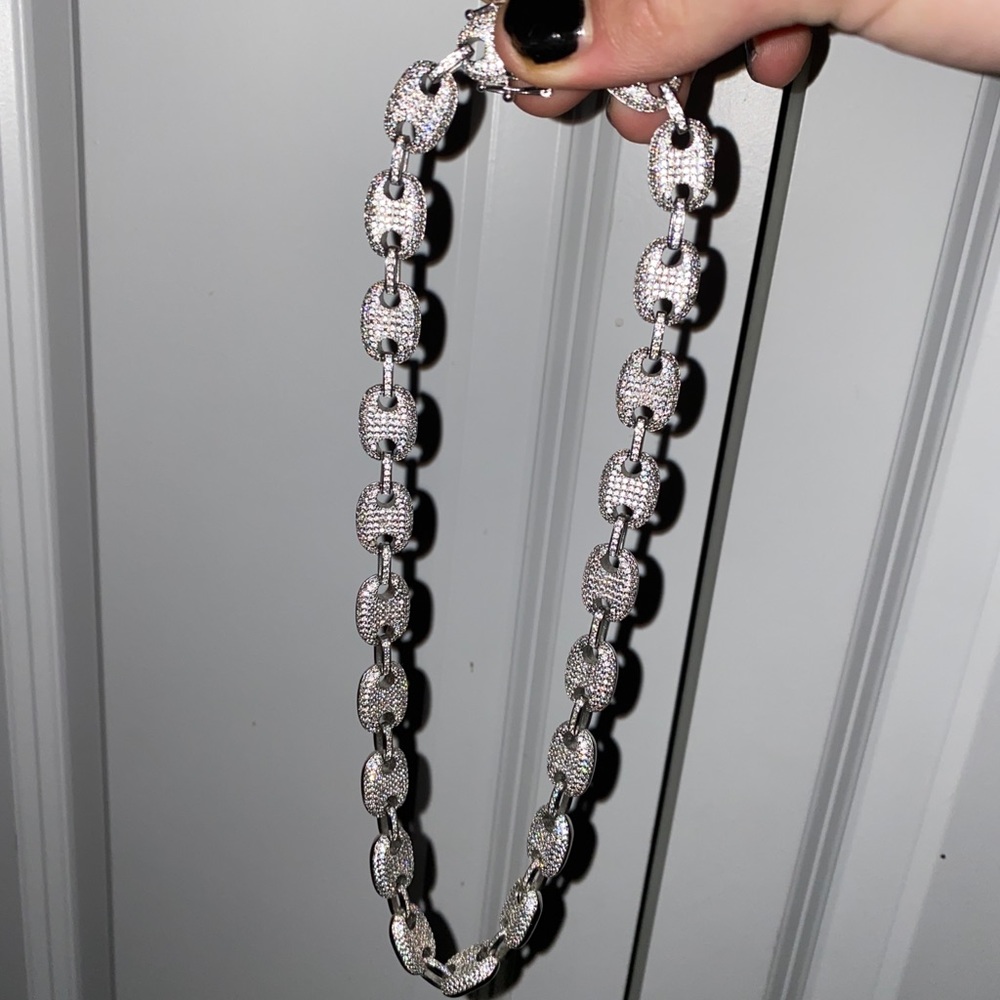 Shop GLD Iced out Gucci link chain 18 inch